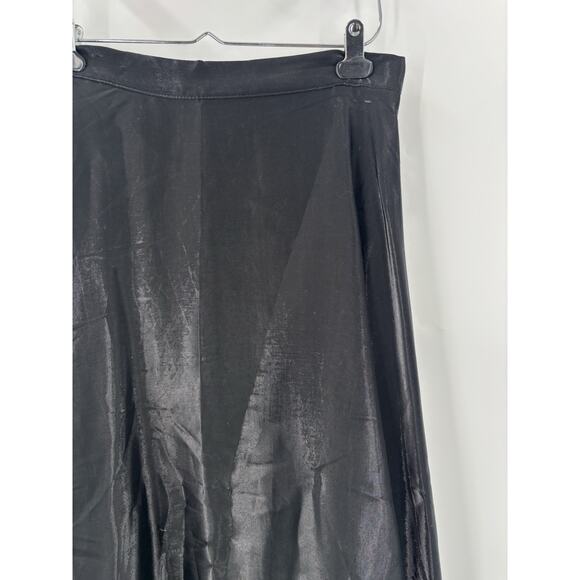 Vintage JS Collections Skirt Womens 14 Black 90s Satin A Line Flounce Lined Maxi - Picture 3 of 16